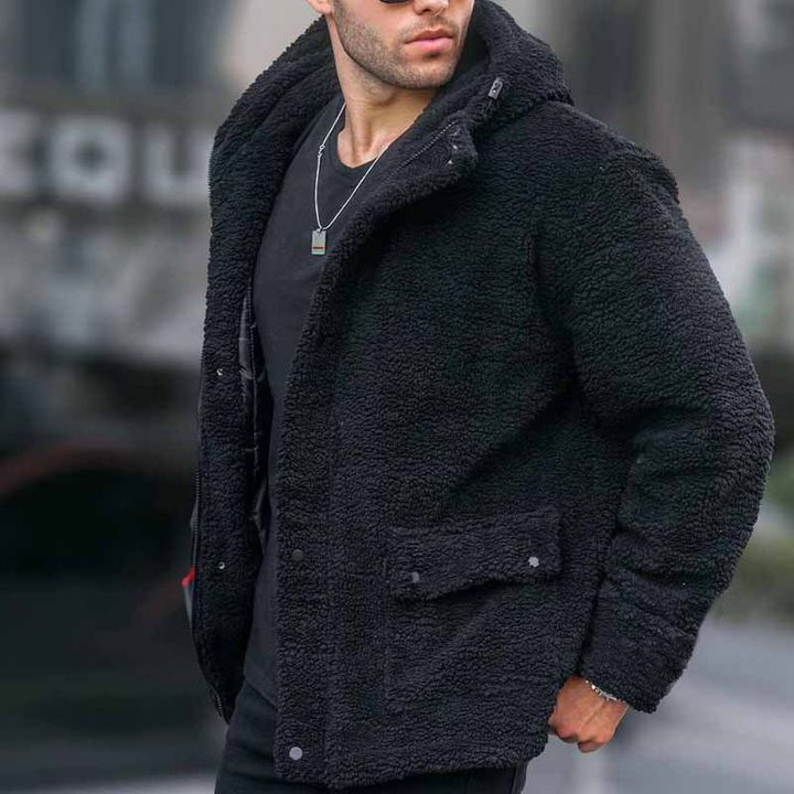 Herrenjacke Aus Einfarbigem Polarfleece Mit Kapuze