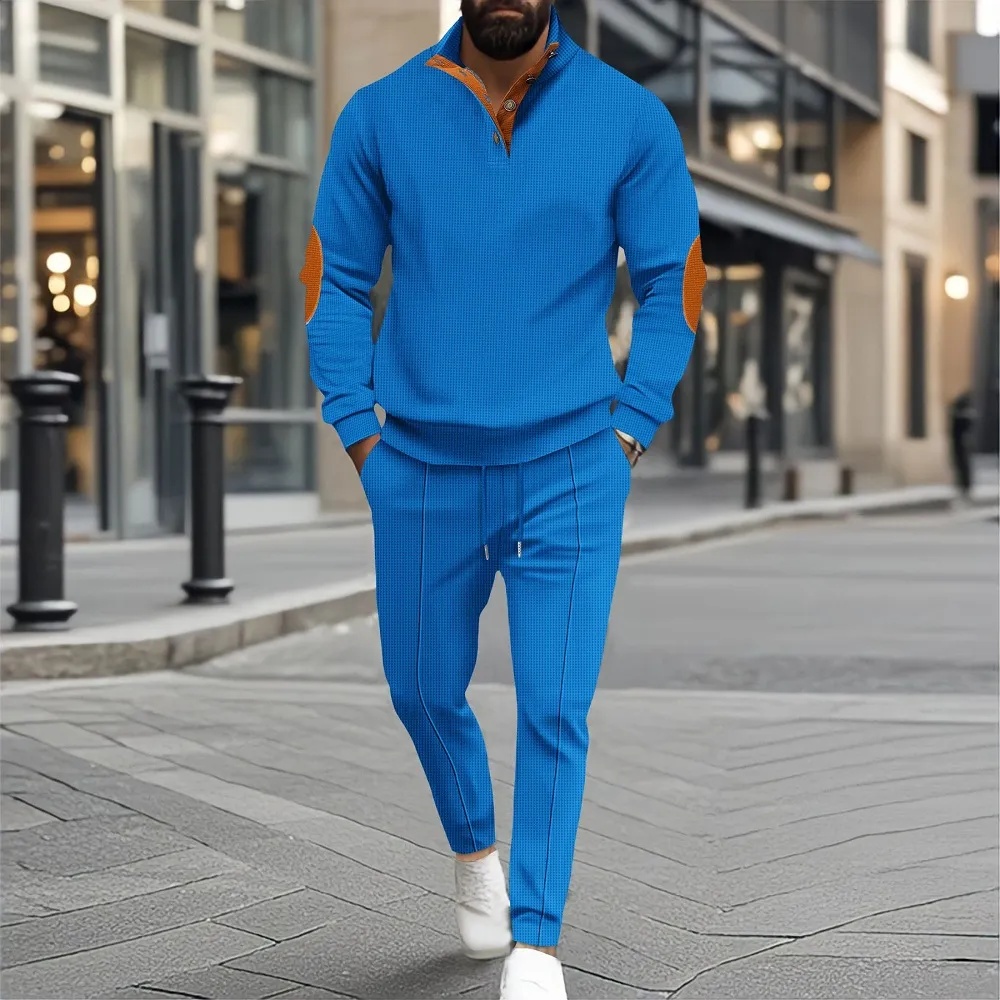 Blauschwan™ 2-Teiliges Set Aus Sweatshirt Und Jogginghose Mit Waffelmuster Für Herren