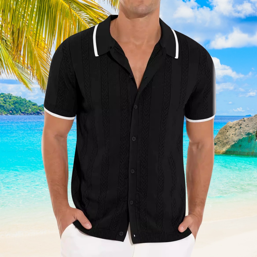 Blauschwan™ Lässiger Strickpullover für Herren in Volltonfarbe mit kurzen Ärmeln