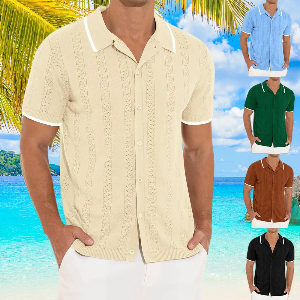 Blauschwan™ Lässiger Strickpullover für Herren in Volltonfarbe mit kurzen Ärmeln