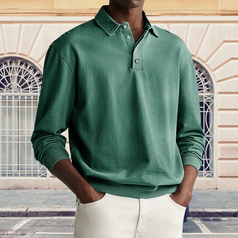 Lässiges Poloshirt für Herren im Retro-Look mit abgenutztem Revers und langen Ärmeln