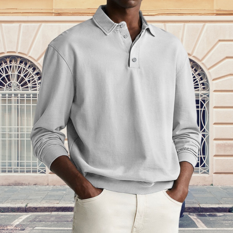 Lässiges Poloshirt für Herren im Retro-Look mit abgenutztem Revers und langen Ärmeln