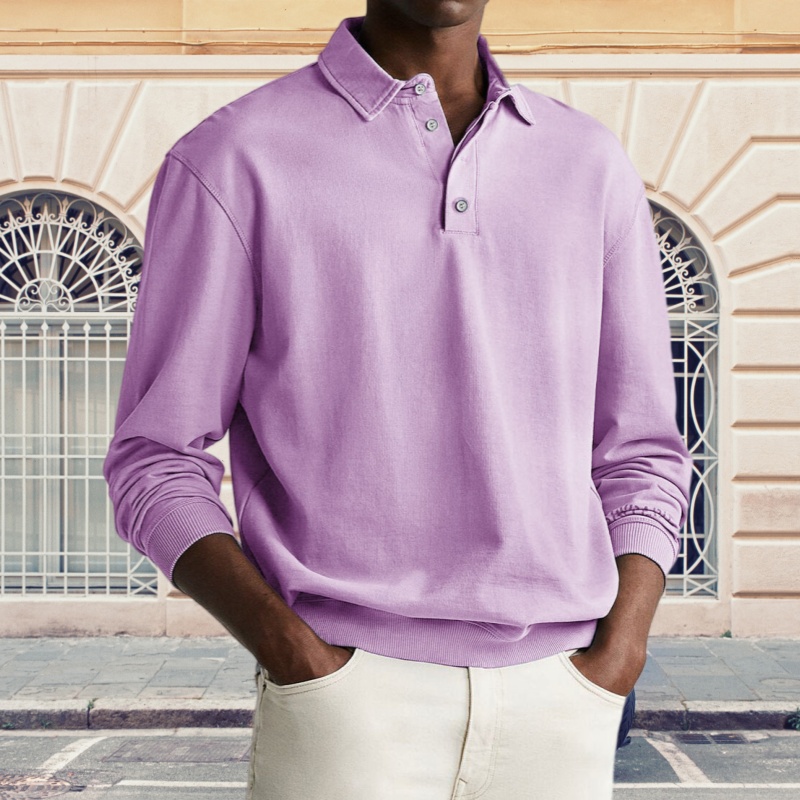 Lässiges Poloshirt für Herren im Retro-Look mit abgenutztem Revers und langen Ärmeln