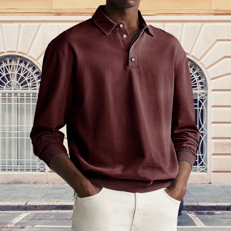 Lässiges Poloshirt für Herren im Retro-Look mit abgenutztem Revers und langen Ärmeln