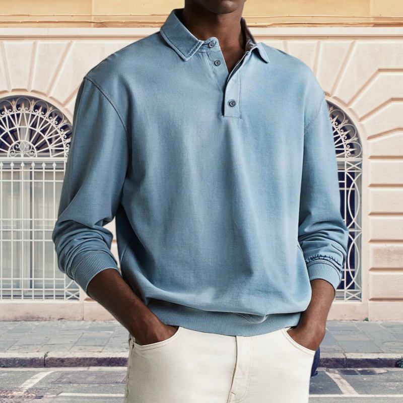 Lässiges Poloshirt für Herren im Retro-Look mit abgenutztem Revers und langen Ärmeln