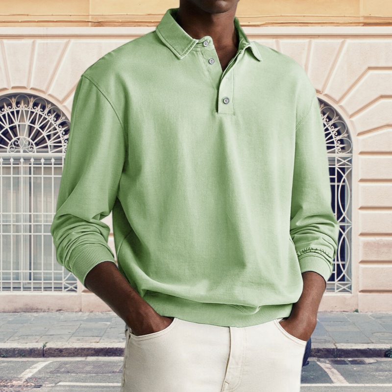 Lässiges Poloshirt für Herren im Retro-Look mit abgenutztem Revers und langen Ärmeln