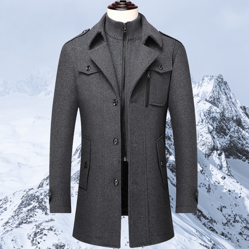 Mittellanger Wollmantel Für Herren, Dicker Mantel