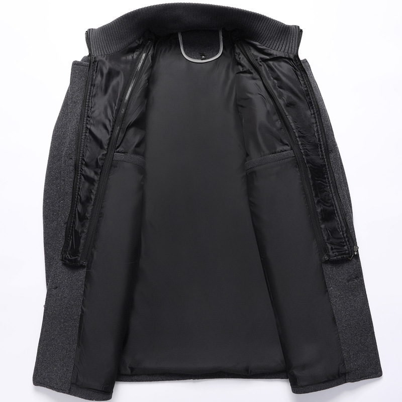 Mittellanger Wollmantel Für Herren, Dicker Mantel