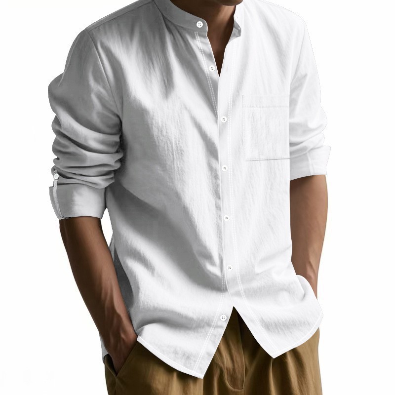 Cosmine Langärmliges Stehkragen atmungsaktives Freizeit-Leinenhemd