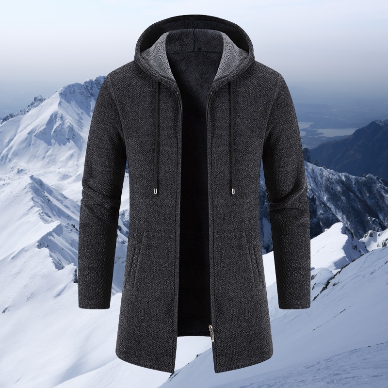 Cosline Men's Mid Length Fleece Padded Zipper Hooded Cardigan