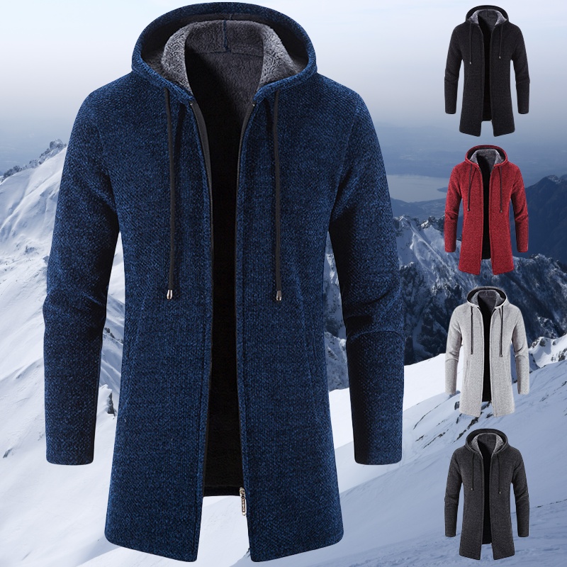 Cosline Men's Mid Length Fleece Padded Zipper Hooded Cardigan