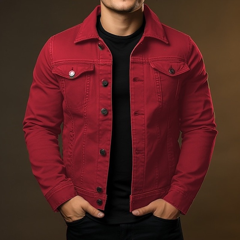 Blauschwan™ Herren Revers lässig täglich tragen solide Farbe Denim Jacke