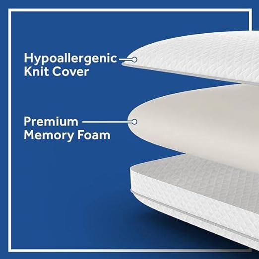 Memory Foam Bed Pillow for Pressure Relief, Adaptive Memory Foam Pillow with Washable Knit Cover, Standard, 24 x 16 in x 5 in