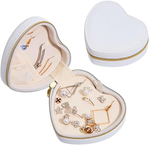 Jewellery Case,Love Shape Vegan Leather Jewellery Box, Small Jewellery Organizer Storage Case, Portable PU Leather Mini Jewelry Travel Case for Girls Womens Earring, Necklace, Rings,Bracelets