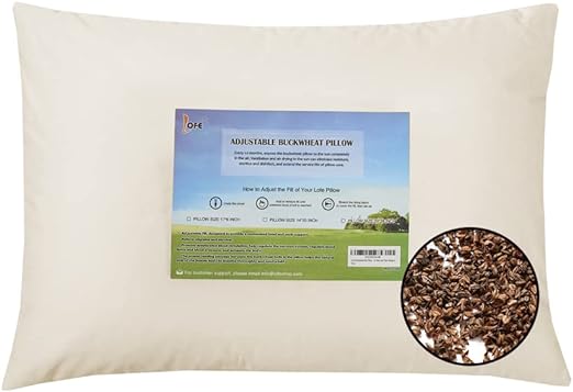Organic Buckwheat Pillow for Sleeping - Standard Size 20''x26'', Adjustable Loft, Breathable for Cool Sleep, Cervical Support for Back and Side Sleepers