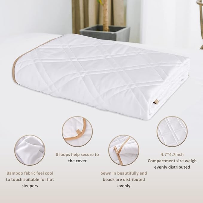 Cooling Weighted Blanket for Adult Bamboo-Derived Rayon Cool Blanket Suitable 60''x80inch 20lbs with Glass Beads for Hot Sleepers