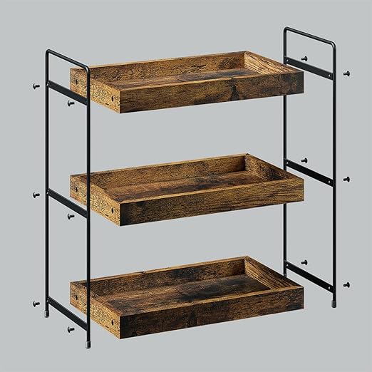 Bathroom Organizer Countertop, 3 Tier Wood Spice Rack Organizer for Kitchen Counter, Vanity Skincare Organizers Shelf for Bathroom Storage Organization, Rustic Brown