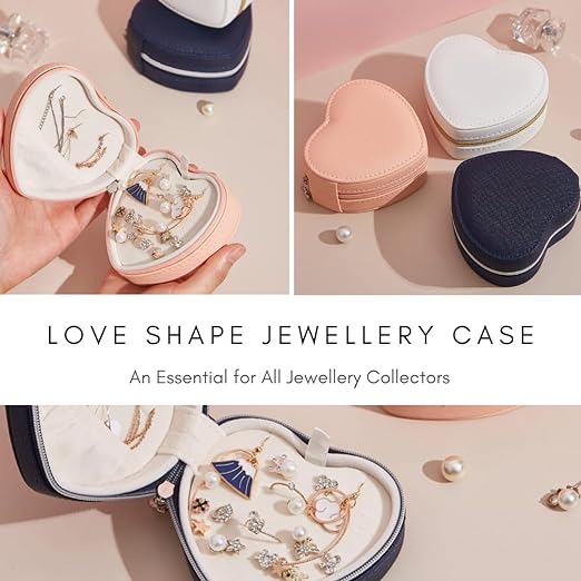 Jewellery Case,Love Shape Vegan Leather Jewellery Box, Small Jewellery Organizer Storage Case, Portable PU Leather Mini Jewelry Travel Case for Girls Womens Earring, Necklace, Rings,Bracelets