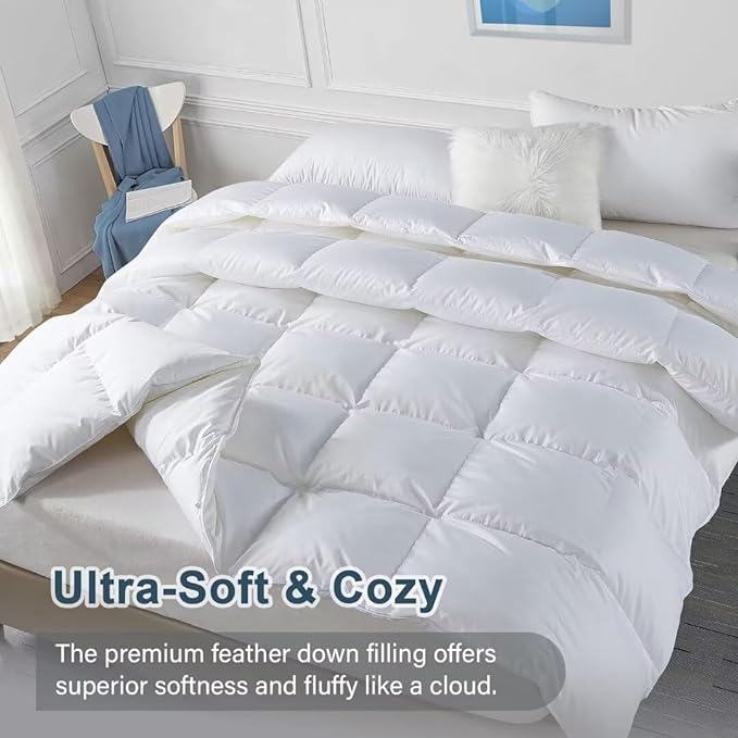 White Goose Duck Down Comforter 100% Cotton Feather Comforter - Lightweight Duvet Insert