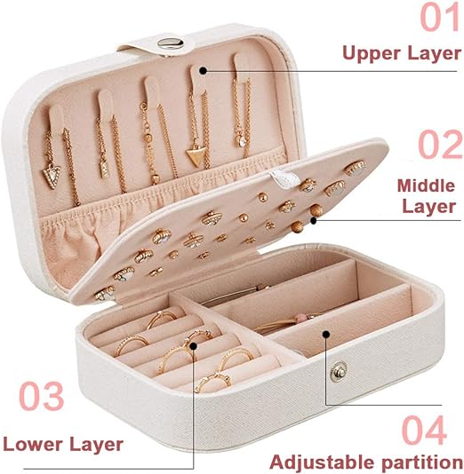 Jewellery Box Organizer, Portable Jewelry Travel Storage Organisers Case for Rings Necklace Stud Bracelets Gift Box for Women Girls