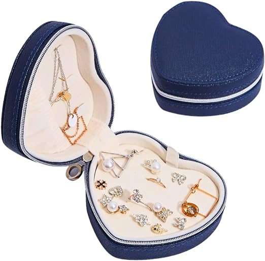 Jewellery Case,Love Shape Vegan Leather Jewellery Box, Small Jewellery Organizer Storage Case, Portable PU Leather Mini Jewelry Travel Case for Girls Womens Earring, Necklace, Rings,Bracelets