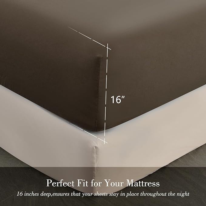 King Size Sheet Set - 6 Pieces Hotel Luxury Super Soft Microfiber Bed Sheets with Embroidery Detail - Lightweight, Easy Care, and Breathable - 16-Inch Deep Pockets - Brown