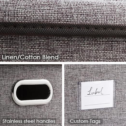 Large Collapsible Storage Bins with Lids [3-Pack] Linen Fabric Foldable Storage Boxes Organizer Containers Baskets Cube with Cover for Home Bedroom Closet Office Nursery (17.7x11.8x11.8)