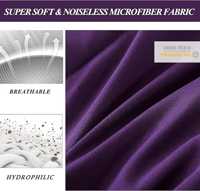 3 Pieces Comforter Set (Cal-King, Purple & Grey) - 1 Reversible Down Alternative Comforter with 2 Pillow Shams - Soft Lightweight Duvet Insert