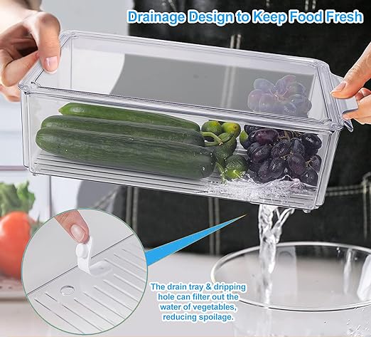 10 Pack Refrigerator Organizer Bins, Stackable Fridge Organizers and Storage with Lids, BPA-Free Fridge Organizers Containers for Fruit, Vegetable, Food, Drinks, Cereals, Clear