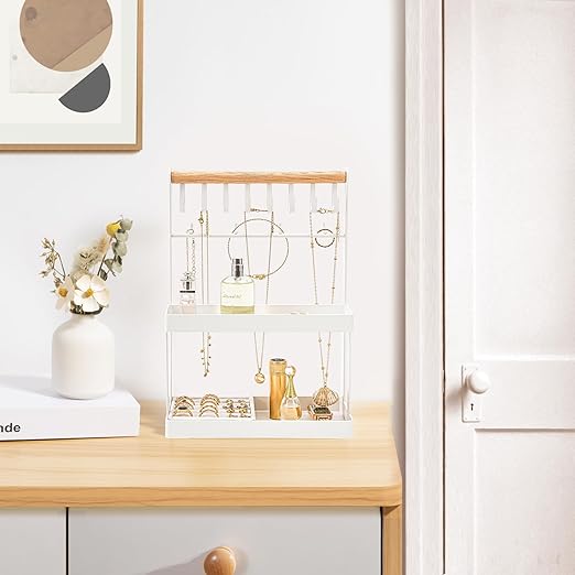 Jewelry Organizer Stand Holder, 4-Tier Cute Necklace Holder Stand Rack with 12 Hooks Place Rings Necklaces for Teen Girl Room Decor