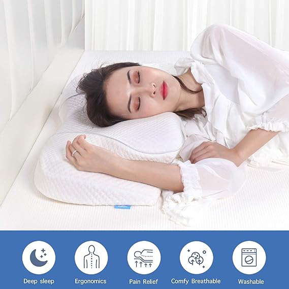 Neck and Cervical Memory Foam Pillow (Queen), Contoured Support Pillows for Neck and Shoulder Pain Relief, Ergonomic Orthopedic Bed Pillow for Side Sleepers, Back and Stomach Sleepers