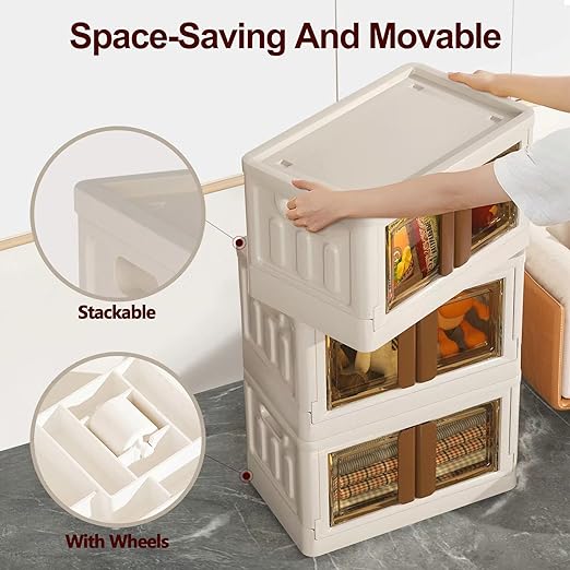 4 Pack Closet Organizers and Storage - 19 Gallon Collapsible Storage Bins with Door and Lids, Stackable storage containers for Clothing, Books, Bedding and Toys.