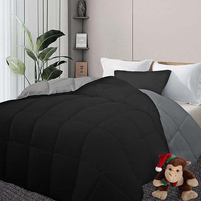Reversible Down Alternative Comforter-All Season Ultra Soft Duvet Insert 4 Loops-Box Stitched- Machine Washable