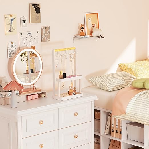 Jewelry Organizer Stand Holder, 4-Tier Cute Necklace Holder Stand Rack with 12 Hooks Place Rings Necklaces for Teen Girl Room Decor