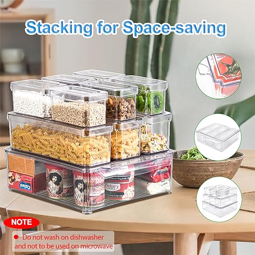 10 Pack Refrigerator Organizer Bins, Stackable Fridge Organizers and Storage with Lids, BPA-Free Fridge Organizers Containers for Fruit, Vegetable, Food, Drinks, Cereals, Clear