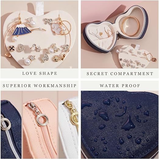 Jewellery Case,Love Shape Vegan Leather Jewellery Box, Small Jewellery Organizer Storage Case, Portable PU Leather Mini Jewelry Travel Case for Girls Womens Earring, Necklace, Rings,Bracelets