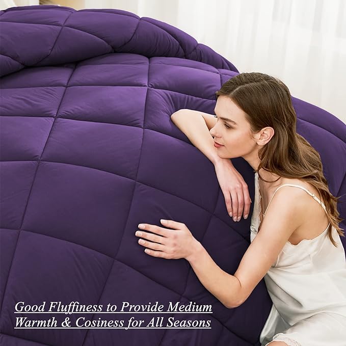 3 Pieces Comforter Set (Cal-King, Purple & Grey) - 1 Reversible Down Alternative Comforter with 2 Pillow Shams - Soft Lightweight Duvet Insert