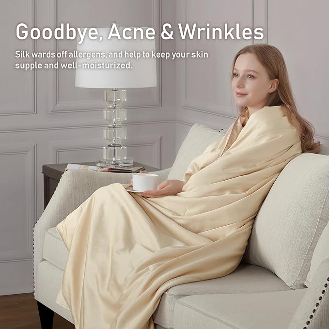 Mulberry Silk Comforter King Size, 100% Natural Mulberry Silk Filled Duvet Breathable Lightweight Pure Silk Quilt for Summer Season