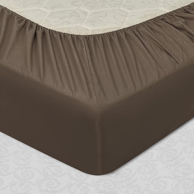 King Size Sheet Set - 6 Pieces Hotel Luxury Super Soft Microfiber Bed Sheets with Embroidery Detail - Lightweight, Easy Care, and Breathable - 16-Inch Deep Pockets - Brown