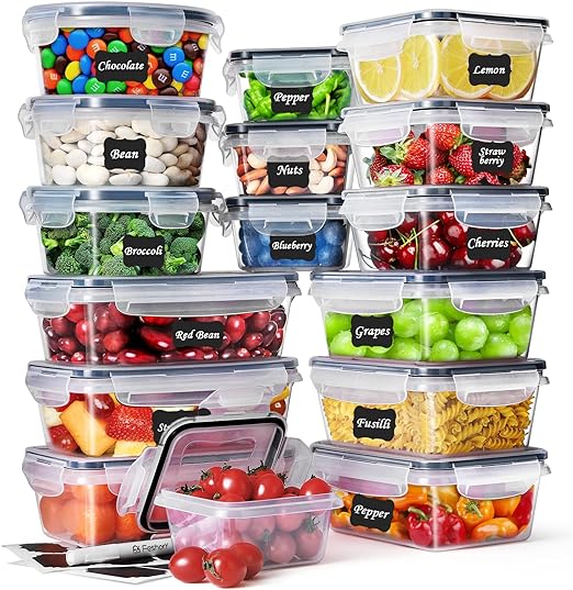 Airtight Food Storage Container Set, Fridge Pantry Organiser Ideal for Home & Kitchen Organisation - Meal Prep Containers & Lunch Box with 100% Leak Proof Lids