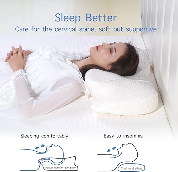 Neck and Cervical Memory Foam Pillow (Queen), Contoured Support Pillows for Neck and Shoulder Pain Relief, Ergonomic Orthopedic Bed Pillow for Side Sleepers, Back and Stomach Sleepers