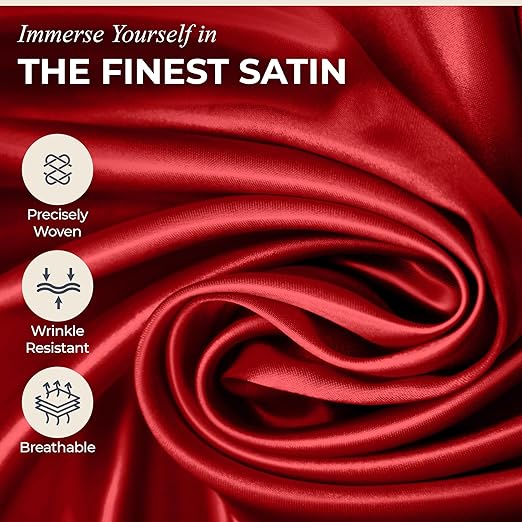 Satin Sheets Queen Size Set 4 Pcs - Silky & Luxuriously Soft Satin Bed Sheets w/ 15 inch Deep Pocket - Double Stitching, Wrinkle Free