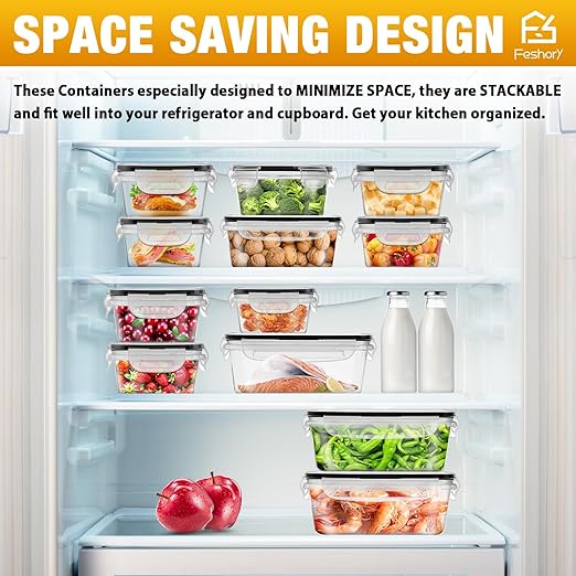 Airtight Food Storage Container Set, Fridge Pantry Organiser Ideal for Home & Kitchen Organisation - Meal Prep Containers & Lunch Box with 100% Leak Proof Lids