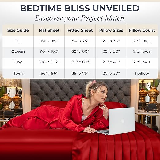 Satin Sheets Queen Size Set 4 Pcs - Silky & Luxuriously Soft Satin Bed Sheets w/ 15 inch Deep Pocket - Double Stitching, Wrinkle Free