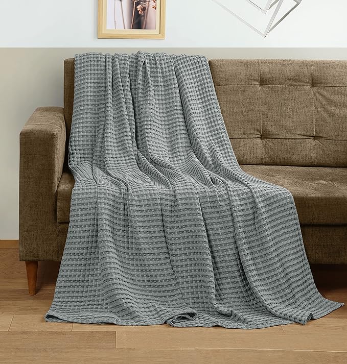 Bedding 100% Cotton Waffle Weave Blanket [Twin Size] - Luxury Soft Breathable Skin - Friendly Blanket - Perfect for Layering Any Bed for All Season