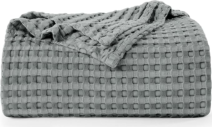 Bedding 100% Cotton Waffle Weave Blanket [Twin Size] - Luxury Soft Breathable Skin - Friendly Blanket - Perfect for Layering Any Bed for All Season
