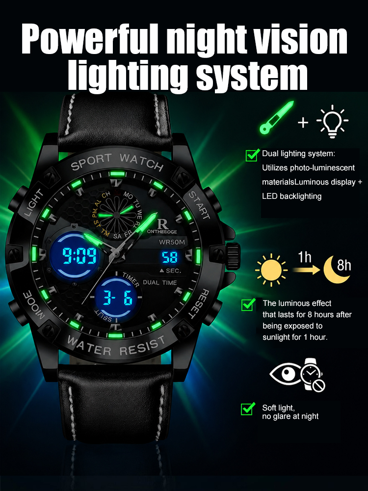 [Nagano Prefecture Factory Direct] Luminous Dual Display Men's Quartz Watch