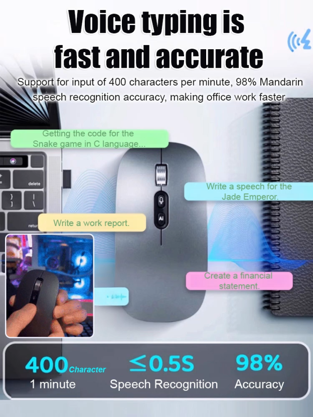Smart Voice Translation and Recognition Wireless Tri-Mode Mouse