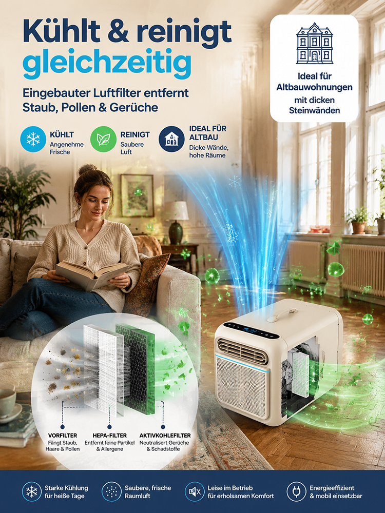 [Die ganze Nacht über leise und energiesparend] Handliche  tragbare Klimaanlage