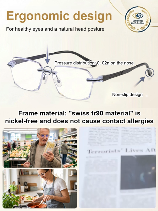 Anti-blue light, anti-fatigue, ultra-lightweight, large frame, zoom reading glasses.